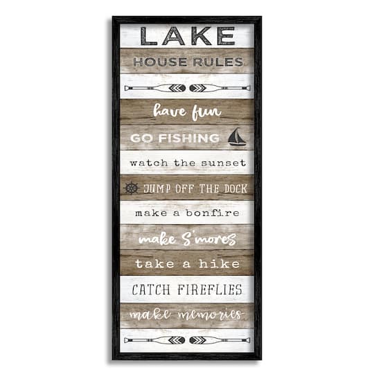 Stupell Industries Lake House Rules List Rustic Pattern Boat Oars Framed Wall Art